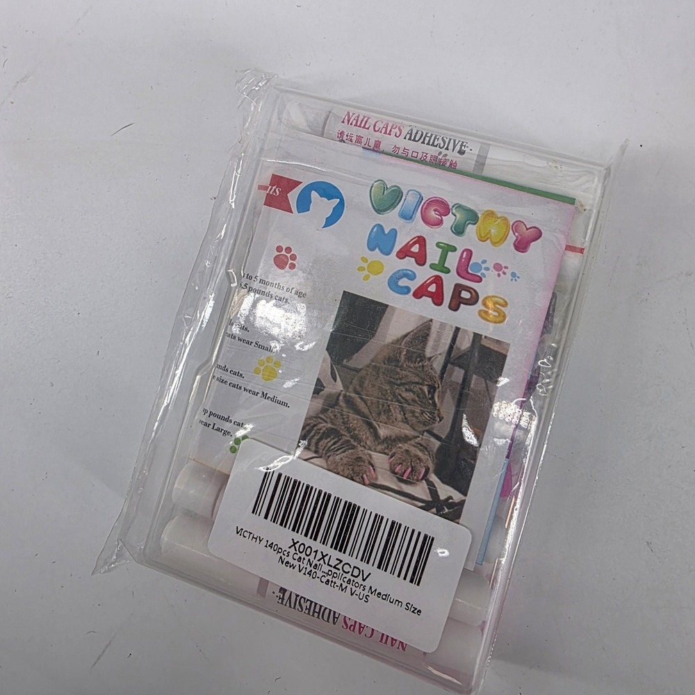 Victhy 140pcs Cat Nail Caps Medium Size Multi-Color with Adhesive & Applicators